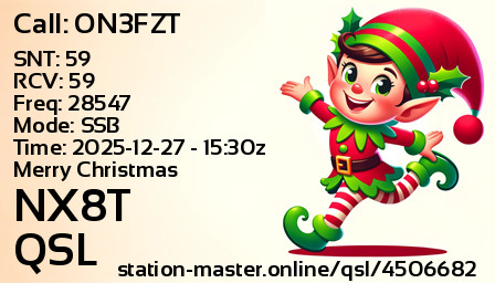 QSL Card for NX8T QSO with ON3FZT