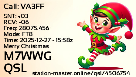 QSL Card for M7WWG QSO with VA3FF