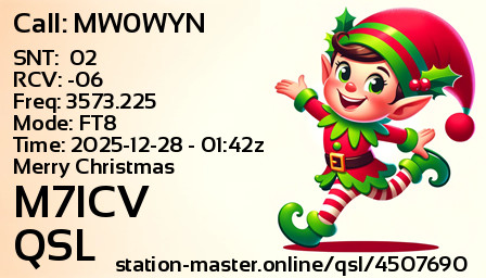 QSL Card for M7ICV QSO with MW0WYN