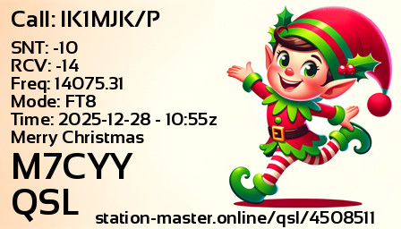 QSL Card for M7CYY QSO with IK1MJK/P