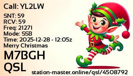 QSL Card for M7BGH QSO with YL2LW