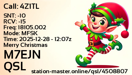QSL Card for M7EJN QSO with 4Z1TL