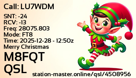 QSL Card for M8FQT QSO with LU7WDM