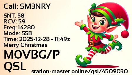 QSL Card for M0VBG/P QSO with SM3NRY