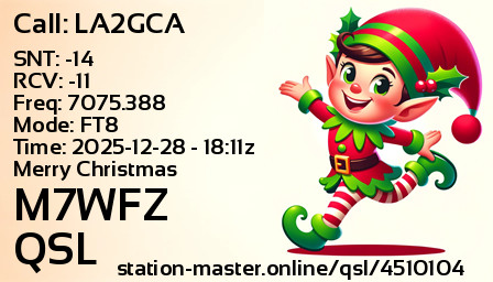 QSL Card for M7WFZ QSO with LA2GCA