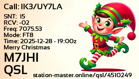 QSL Card for M7JHI QSO with IK3/UY7LA