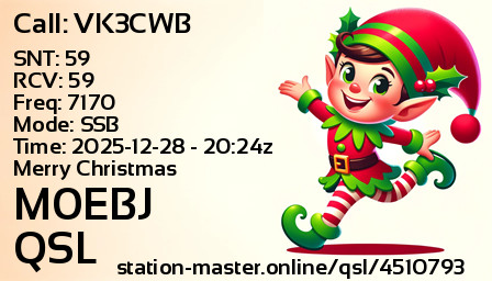 QSL Card for M0EBJ QSO with VK3CWB