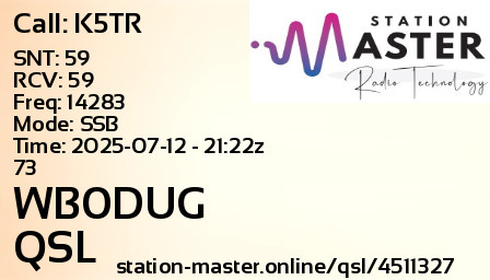 QSL Card for WB0DUG QSO with K5TR