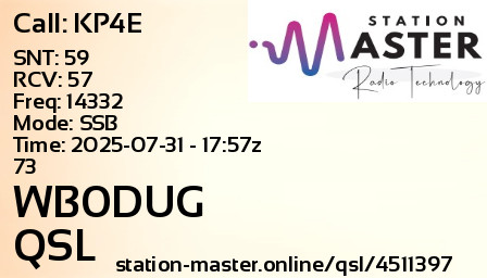 QSL Card for WB0DUG QSO with KP4E