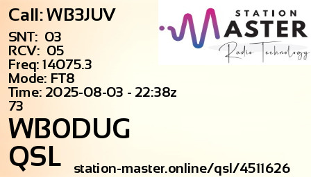 QSL Card for WB0DUG QSO with WB3JUV