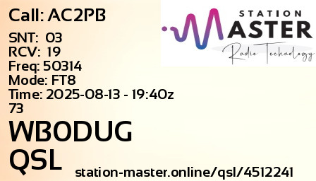 QSL Card for WB0DUG QSO with AC2PB