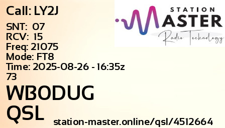 QSL Card for WB0DUG QSO with LY2J