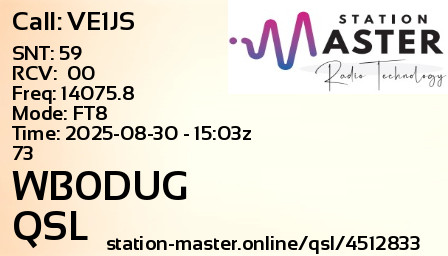 QSL Card for WB0DUG QSO with VE1JS