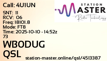 QSL Card for WB0DUG QSO with 4U1UN