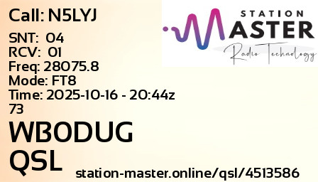 QSL Card for WB0DUG QSO with N5LYJ