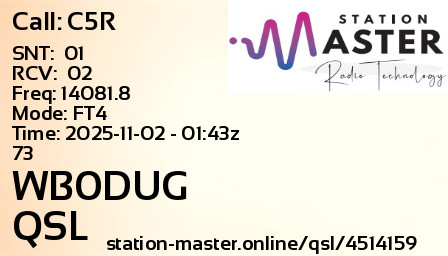 QSL Card for WB0DUG QSO with C5R