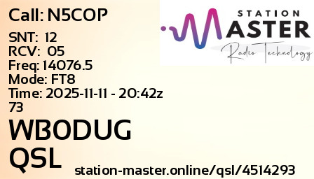 QSL Card for WB0DUG QSO with N5COP