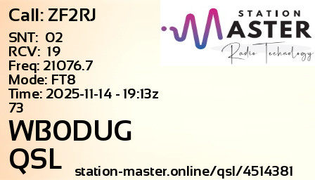 QSL Card for WB0DUG QSO with ZF2RJ
