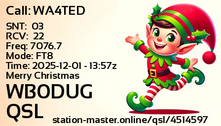 QSL Card for WB0DUG QSO with WA4TED