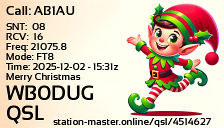 QSL Card for WB0DUG QSO with AB1AU