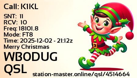 QSL Card for WB0DUG QSO with K1KL