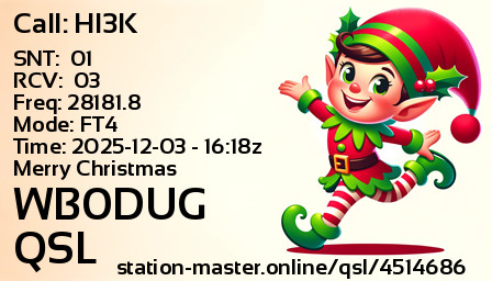 QSL Card for WB0DUG QSO with HI3K