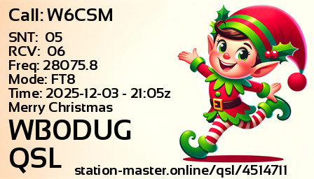 QSL Card for WB0DUG QSO with W6CSM