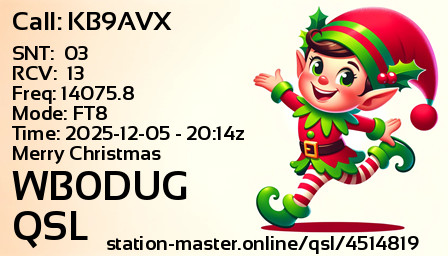 QSL Card for WB0DUG QSO with KB9AVX