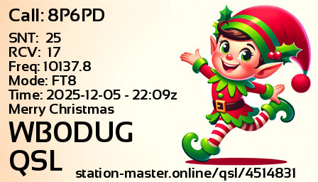 QSL Card for WB0DUG QSO with 8P6PD