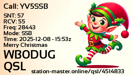 QSL Card for WB0DUG QSO with YV5SSB