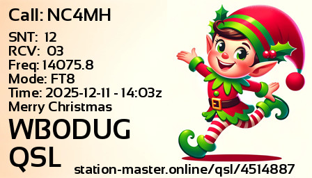 QSL Card for WB0DUG QSO with NC4MH