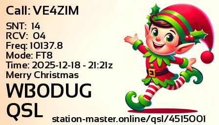 QSL Card for WB0DUG QSO with VE4ZIM