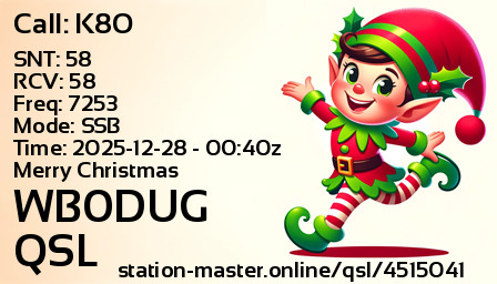 QSL Card for WB0DUG QSO with K8O