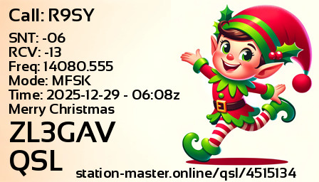 QSL Card for ZL3GAV QSO with R9SY