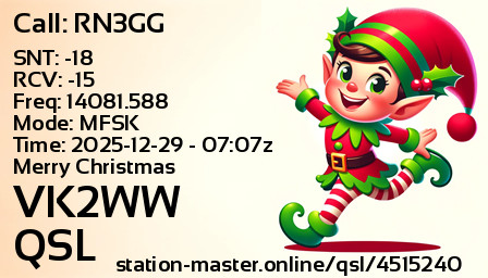 QSL Card for VK2WW QSO with RN3GG