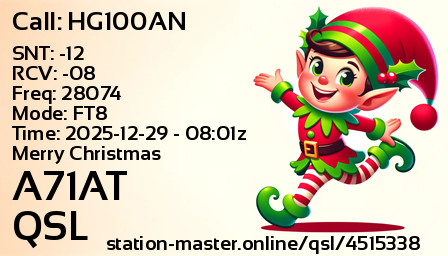 QSL Card for A71AT QSO with HG100AN