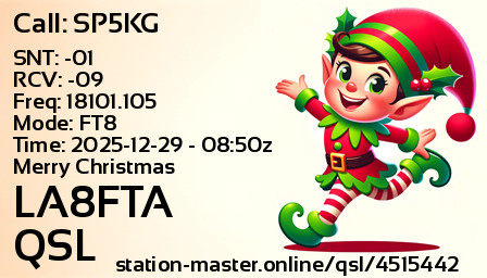 QSL Card for LA8FTA QSO with SP5KG