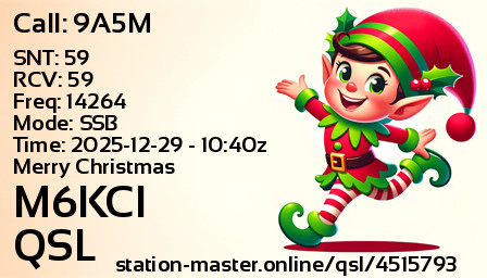QSL Card for M6KCI QSO with 9A5M