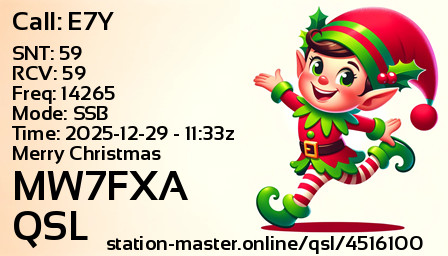QSL Card for MW7FXA QSO with E7Y