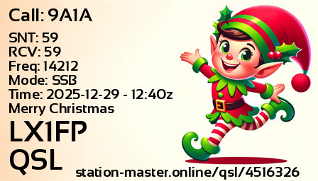 QSL Card for LX1FP QSO with 9A1A