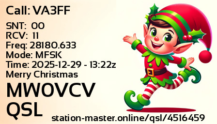 QSL Card for MW0VCV QSO with VA3FF