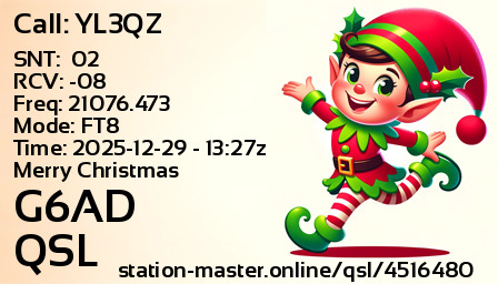 QSL Card for G6AD QSO with YL3QZ