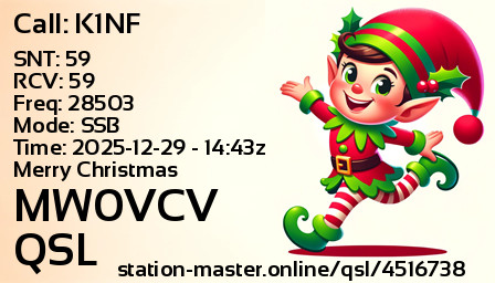 QSL Card for MW0VCV QSO with K1NF