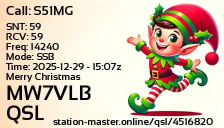 QSL Card for MW7VLB QSO with S51MG
