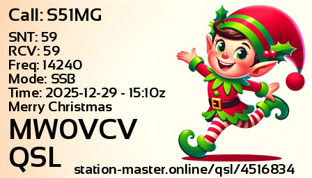 QSL Card for MW0VCV QSO with S51MG