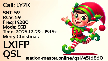 QSL Card for LX1FP QSO with LY7K