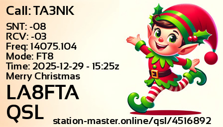 QSL Card for LA8FTA QSO with TA3NK