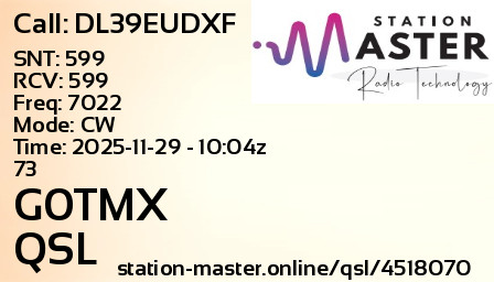 QSL Card for G0TMX QSO with DL39EUDXF
