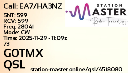 QSL Card for G0TMX QSO with EA7/HA3NZ