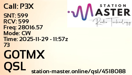 QSL Card for G0TMX QSO with P3X